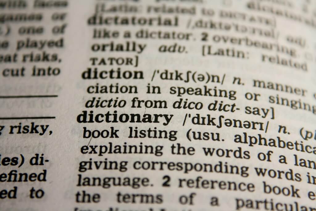 Page from a dictionary with the definition of the word dictionary